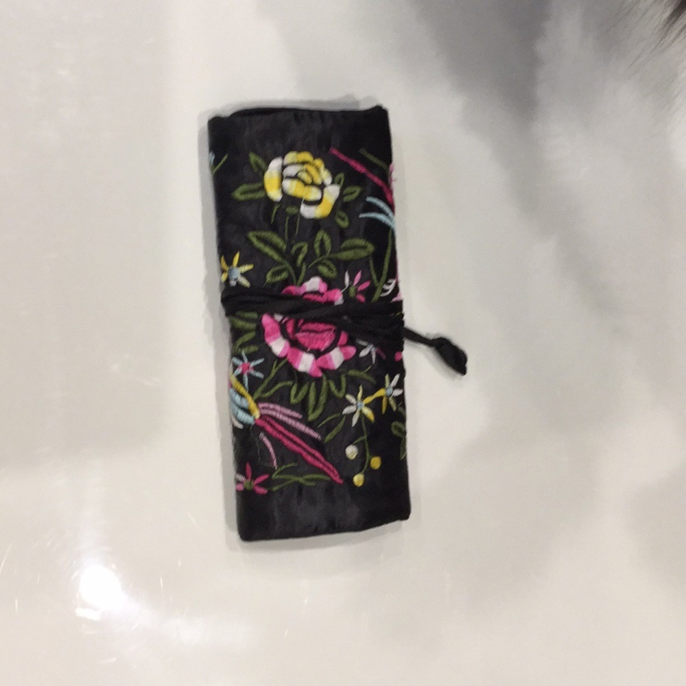 Embroidered Silk Jewelry holder for travel